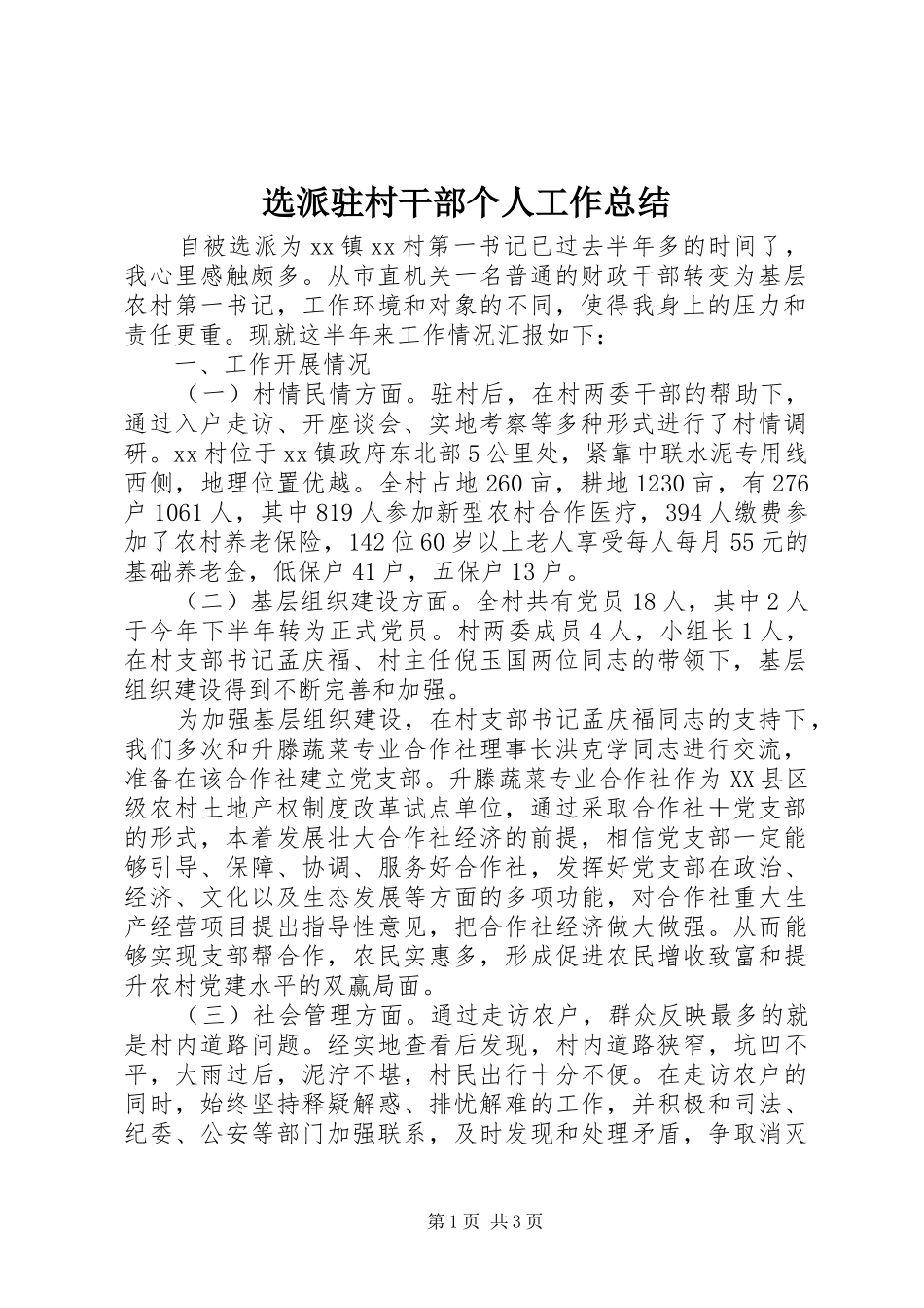 选派驻村干部个人工作总结_第1页