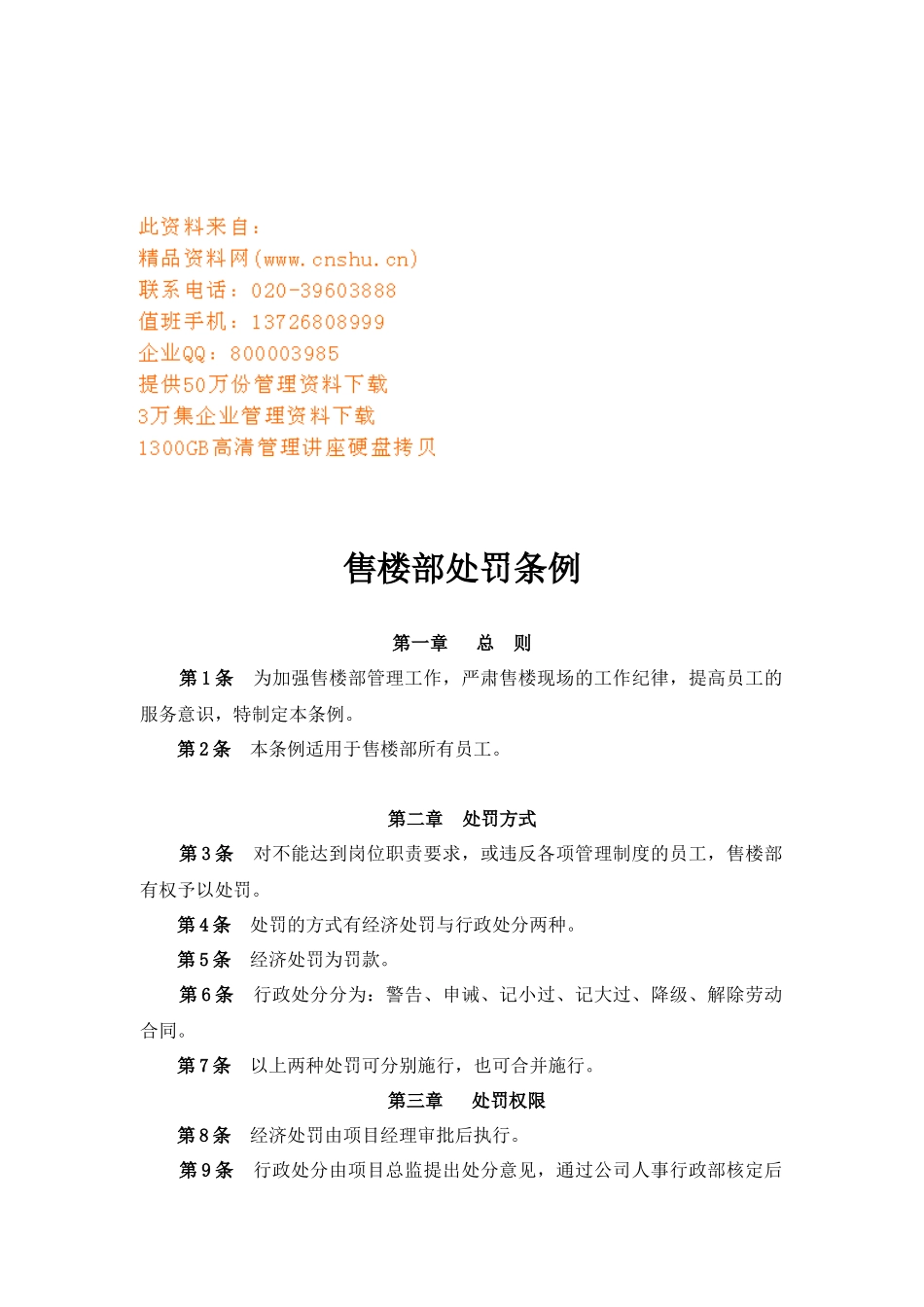 公司售楼部处罚条例_第1页