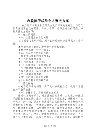 农委班子成员个人整改实施方案