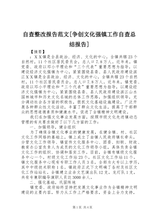 自查整改报告范文[争创文化强镇工作自查总结报告]
