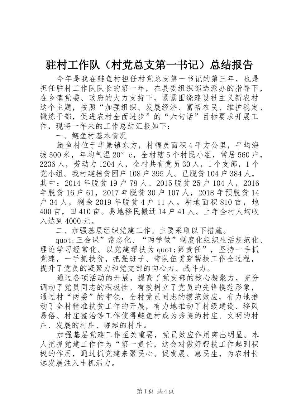 驻村工作队（村党总支第一书记）总结报告_第1页