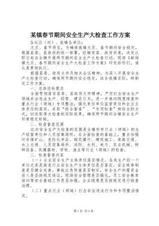某镇春节期间安全生产大检查工作方案