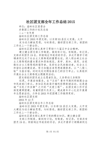 社区团支部全年工作总结201X