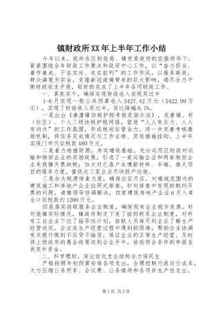 镇财政所XX年上半年工作小结