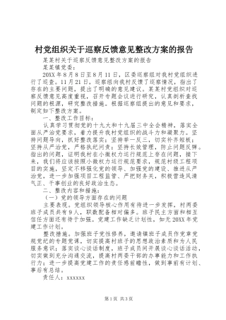 村党组织关于巡察反馈意见整改实施方案的报告