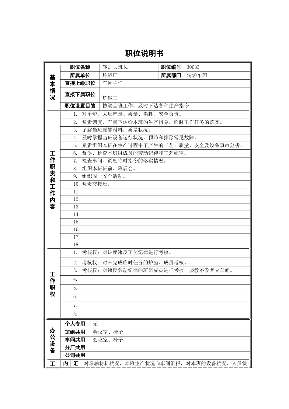 德龙钢铁-转炉大班长职位说明书_第1页