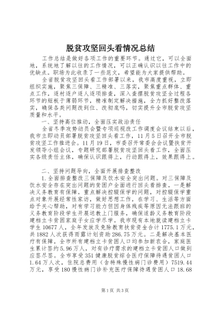 脱贫攻坚回头看情况总结