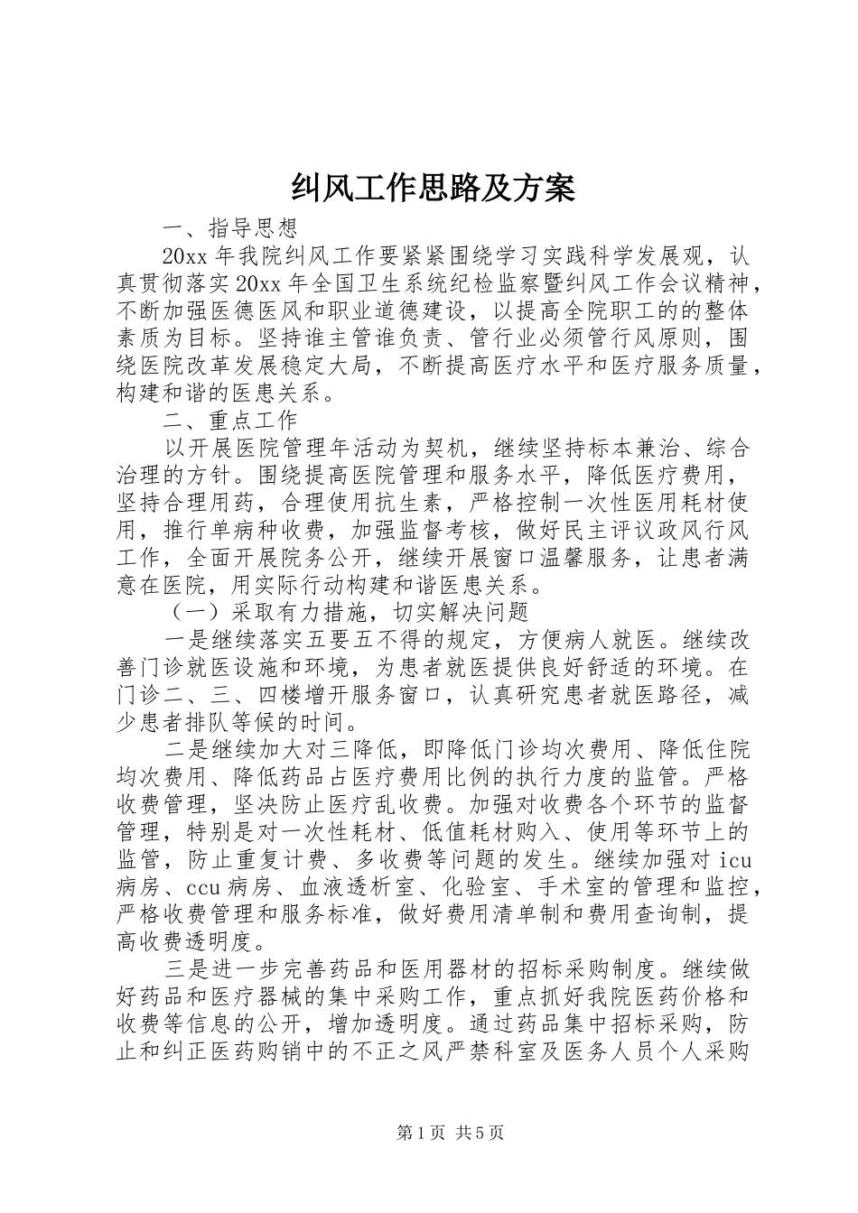 纠风工作思路及实施方案_第1页