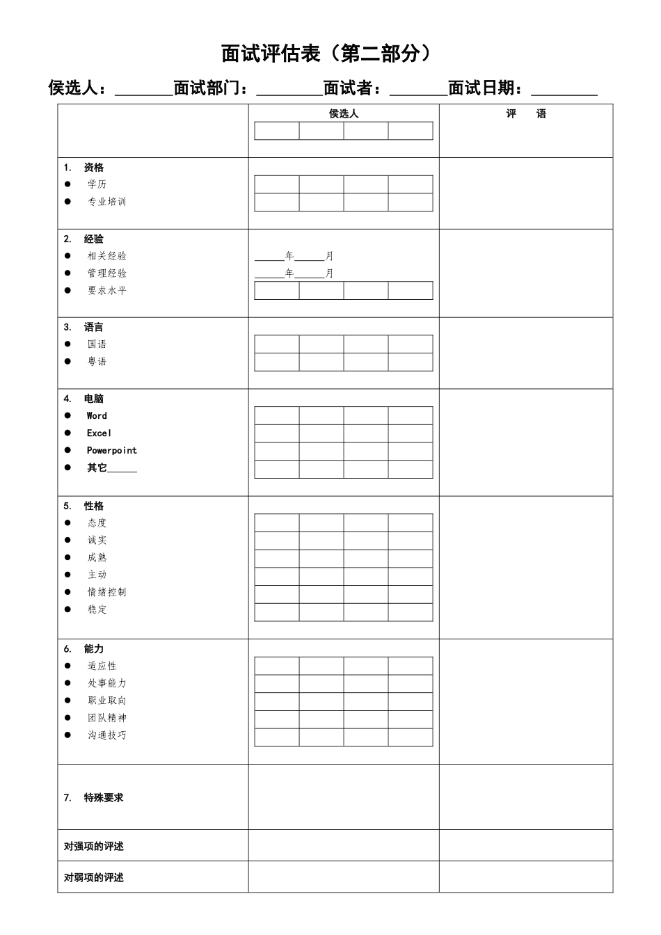 行为式面试评估表_第2页