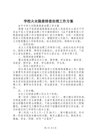 学校火灾隐患排查治理工作实施方案