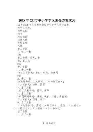 XX年XX市中小学学区划分实施方案沈河 ()