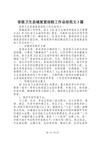 省级卫生县城复查迎检工作总结范文3篇