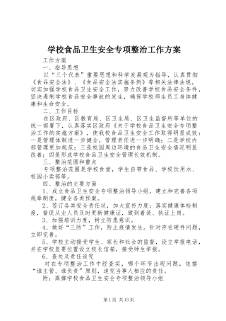 学校食品卫生安全专项整治工作实施方案