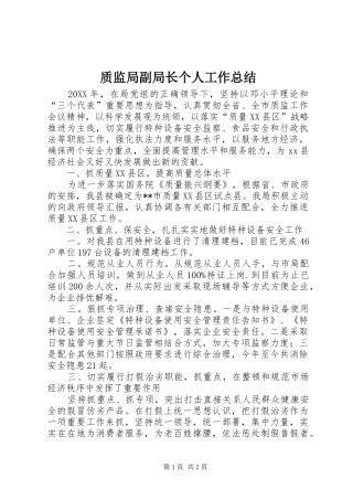 质监局副局长个人工作总结