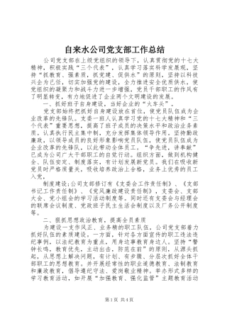 自来水公司党支部工作总结