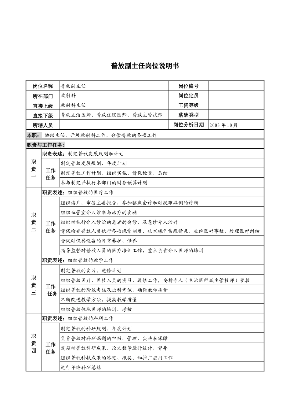 湖北新华医院放射科普放副主任岗位说明书_第1页