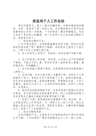 质监局个人工作总结