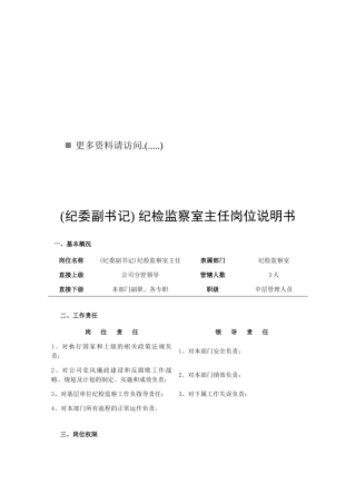 纪检监察室各岗位职责说明书