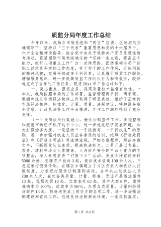 质监分局年度工作总结