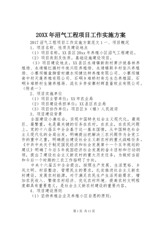 XX年沼气工程项目工作方案