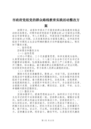 市政府党组党的群众路线教育实践活动整改实施方案