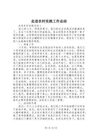 走进农村实践工作总结
