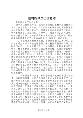 驻村指导员工作总结