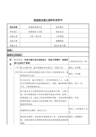 检修部水情B岗岗位说明书