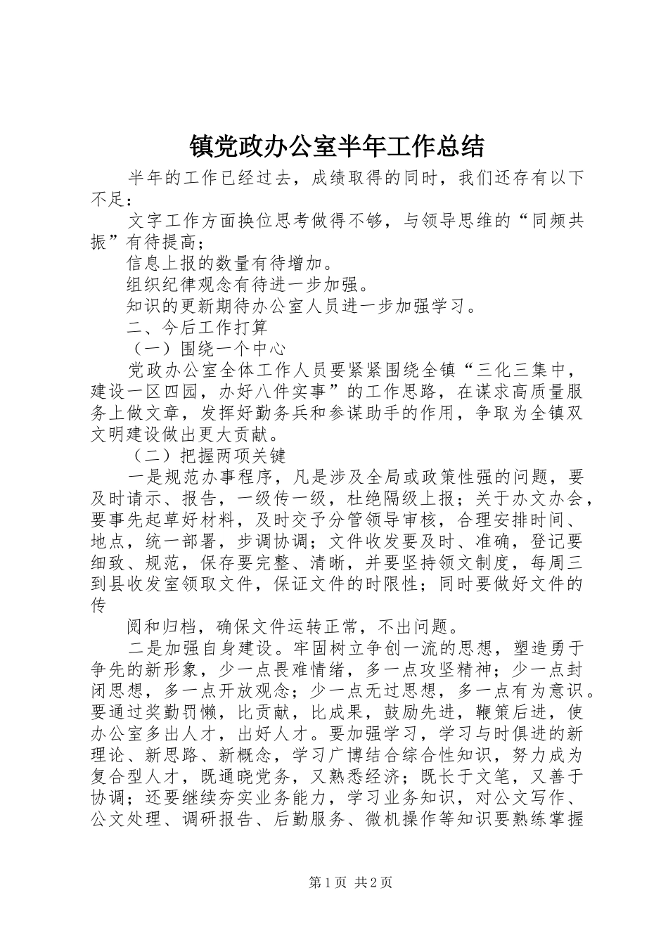 镇党政办公室半年工作总结_第1页