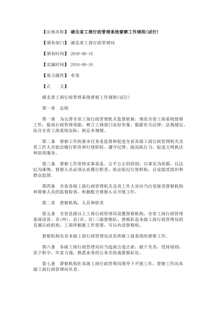 湖北省工商行政管理系统督察工作规则(试行)