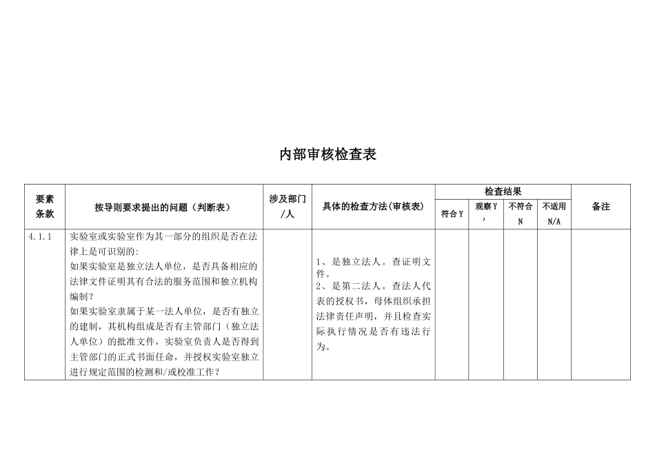 实验室内部审核检查表_第1页