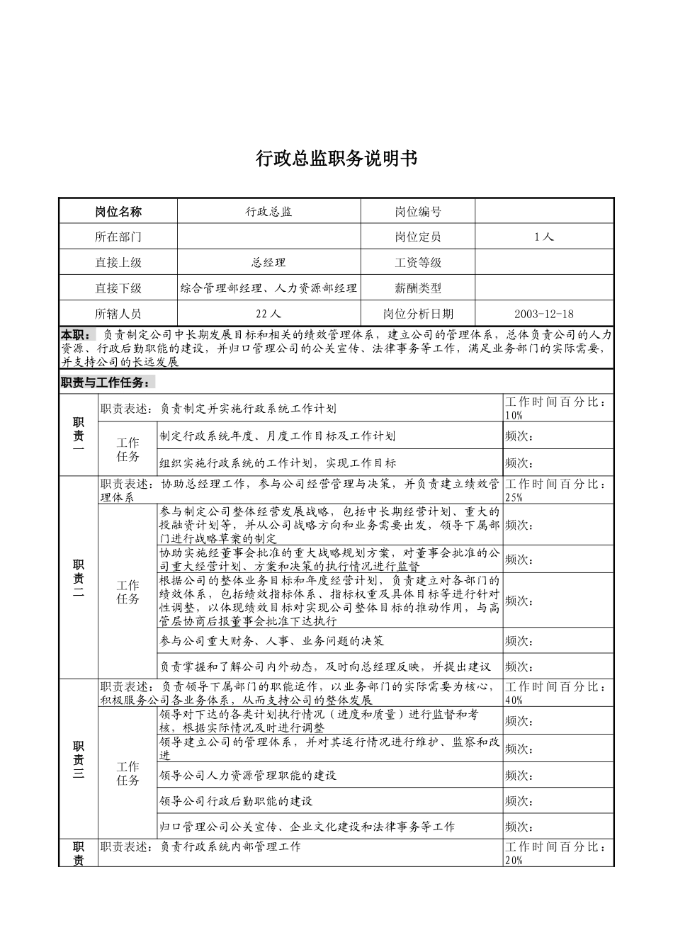 湖北新丰化纤公司行政总监职务说明书_第1页