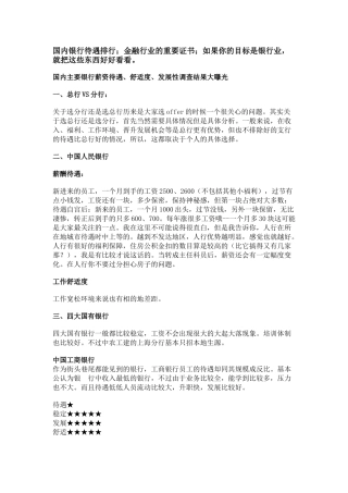 国内银行待遇排行