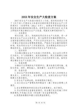 XX年安全生产大检查实施方案