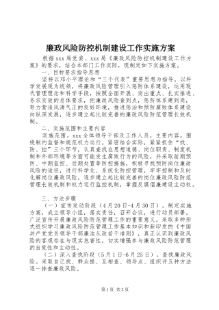 廉政风险防控机制建设工作方案