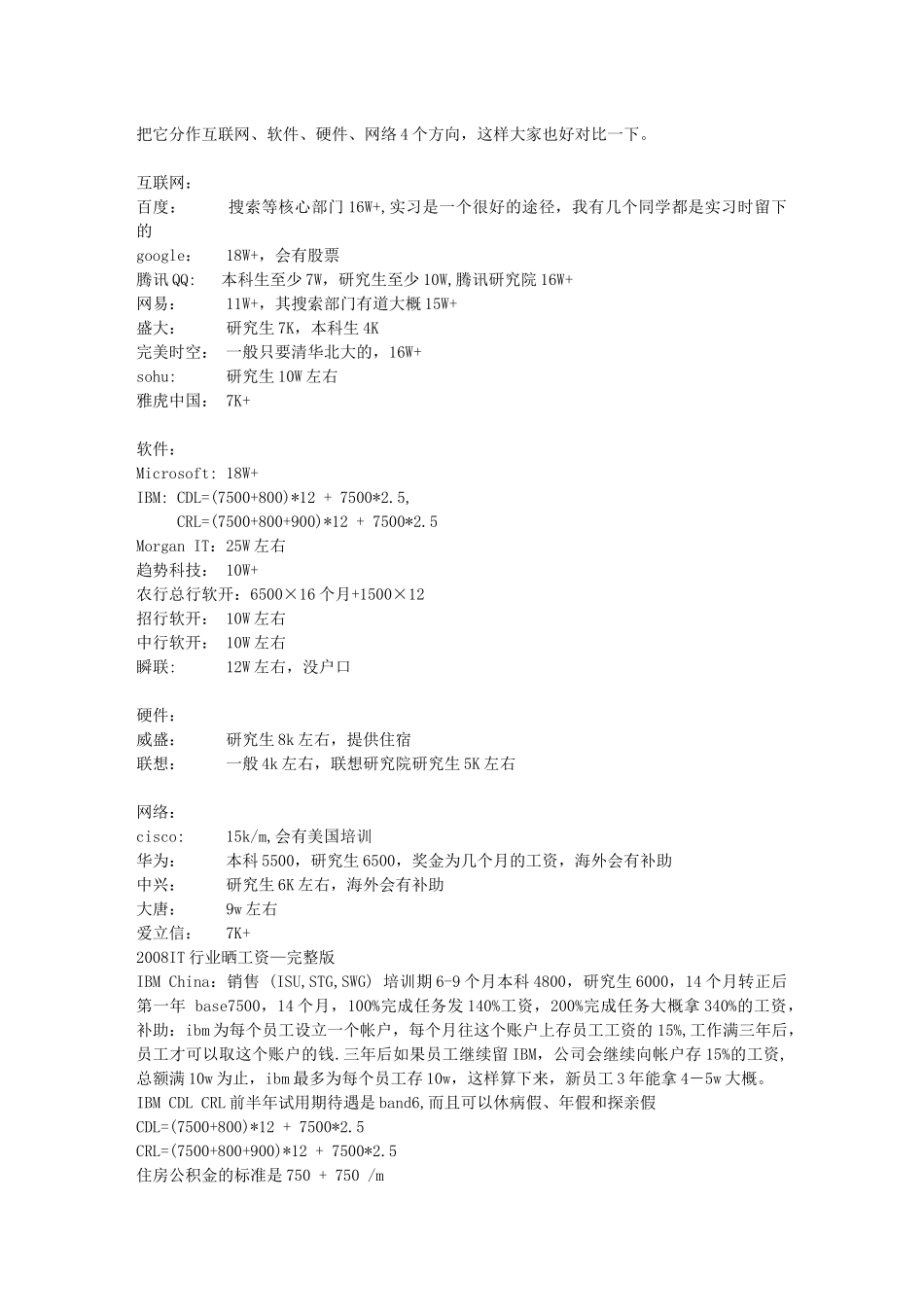 各大IT公司工资一览_第1页