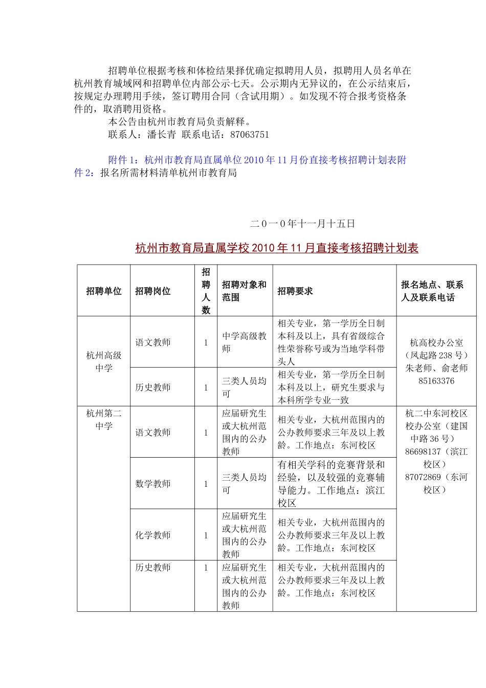 杭州市教育局直属学校直接考核招聘48名教师公告_第2页