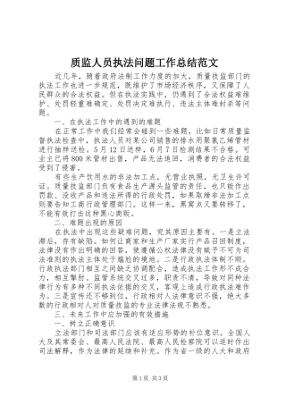 质监人员执法问题工作总结范文