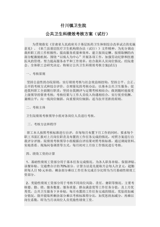 公共卫生科绩效考核方案