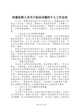 质量监督人员关于执法问题的个人工作总结