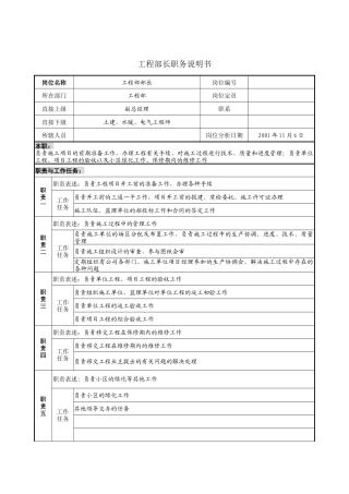 工程部长职务说明书