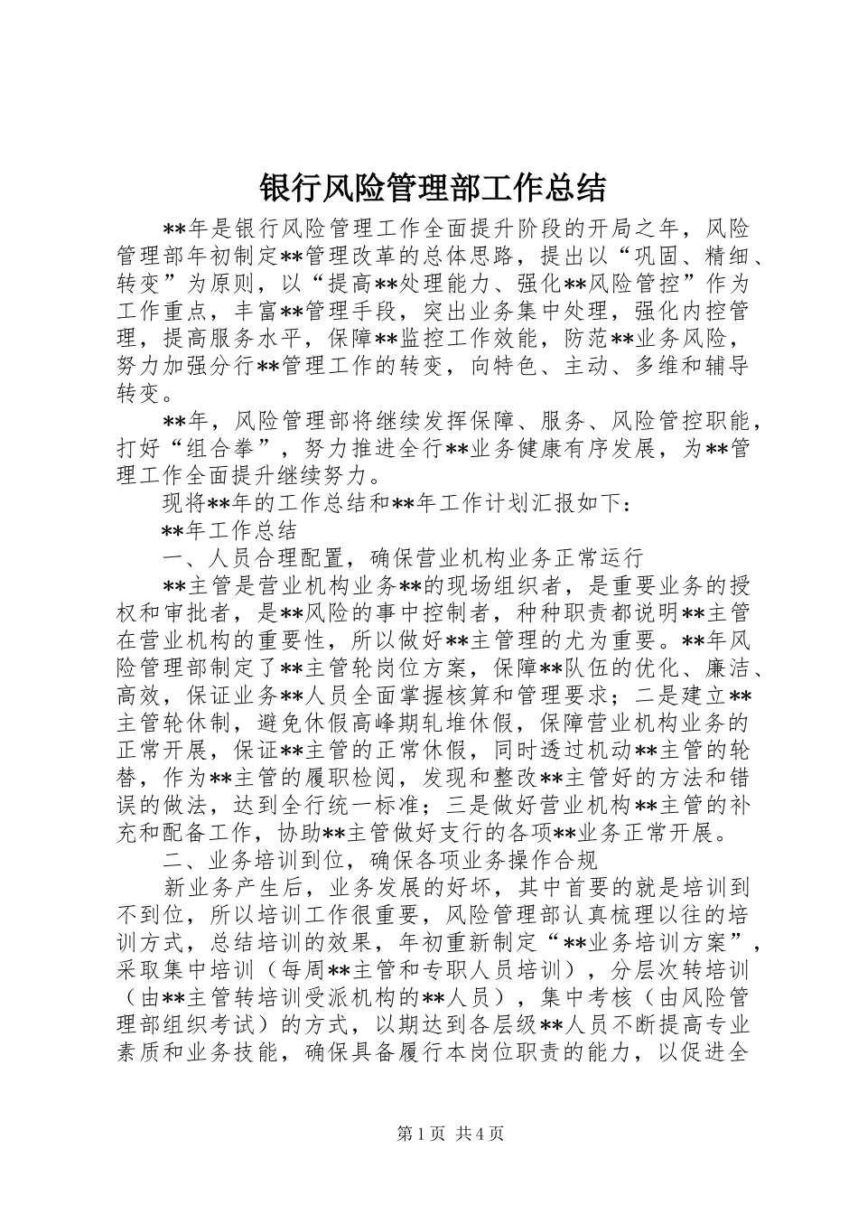 银行风险管理部工作总结_第1页