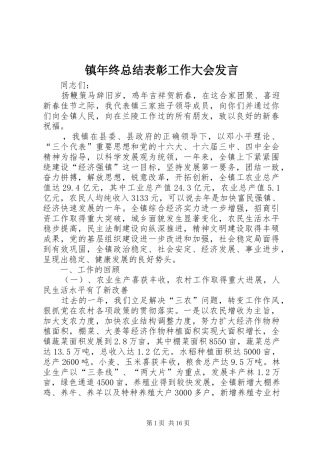 镇年终总结表彰工作大会发言