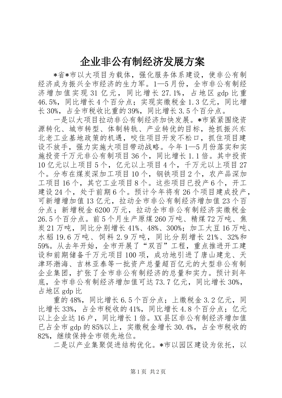 企业非公有制经济发展实施方案_第1页