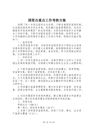 国资办重点工作考核实施方案