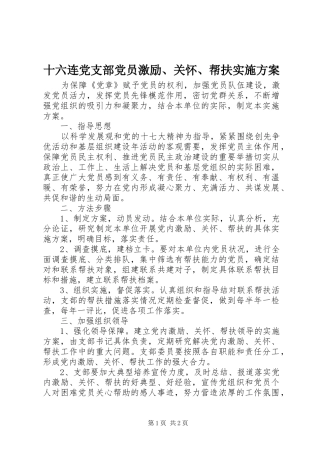 十六连党支部党员激励、关怀、帮扶方案