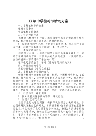 XX年中学植树节活动实施方案