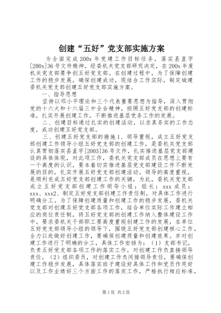 创建“五好”党支部方案