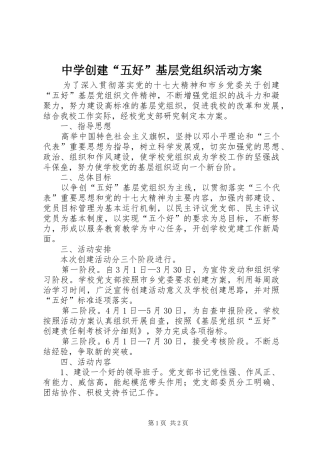 中学创建“五好”基层党组织活动实施方案