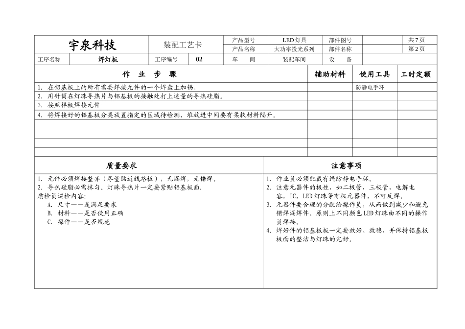 大功率投光灯装配工艺卡_第2页